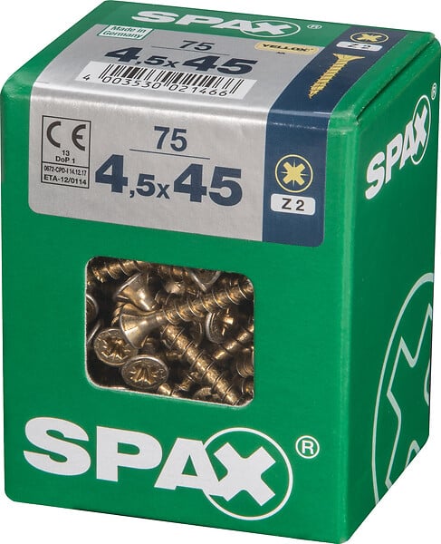 SPAXFRANCE - Vis à bois universelle - Yellox - 75 pièces - Diam.4,5xH.45mm - large