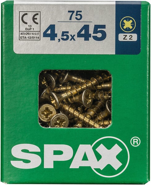 SPAXFRANCE - Vis à bois universelle - Yellox - 75 pièces - Diam.4,5xH.45mm - large