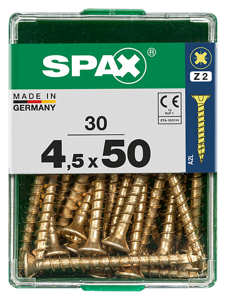 SPAXFRANCE - Vis universelle en acier - Yellox - 30 pièces - Diam.4,5xH.50mm - large
