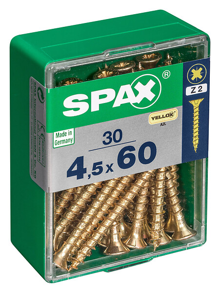 SPAXFRANCE - Vis à bois universelles Yellox - 30 pièces - Diam.4,5xH.60mm - large
