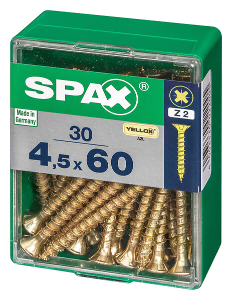 SPAXFRANCE - Vis à bois universelles Yellox - 30 pièces - Diam.4,5xH.60mm - large