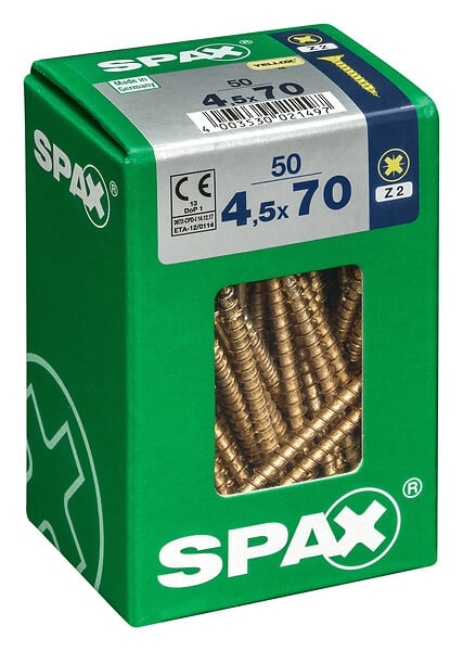 SPAXFRANCE - Vis universelle - Tête fraisée - 50 pièces - Diam.4,5xH.70mm - large
