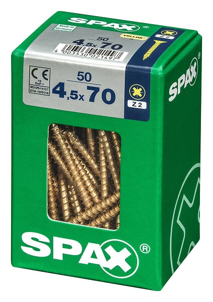 SPAXFRANCE - Vis universelle - Tête fraisée - 50 pièces - Diam.4,5xH.70mm - large