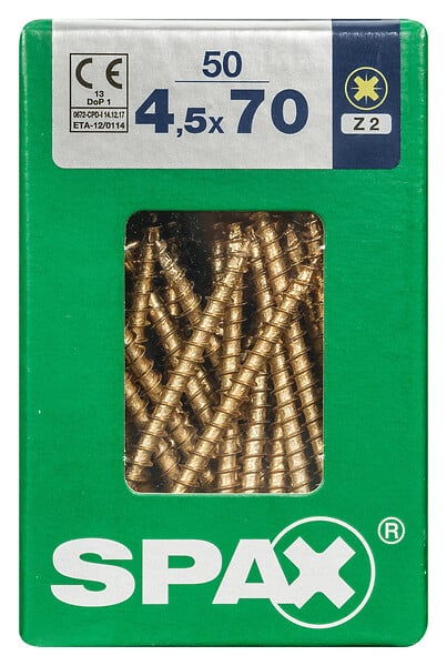 SPAXFRANCE - Vis universelle - Tête fraisée - 50 pièces - Diam.4,5xH.70mm - large