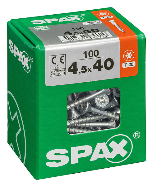 SPAXFRANCE - Vis universelle TX - Wirox - 100 pièces - Diam.4,5xH.40mm - large