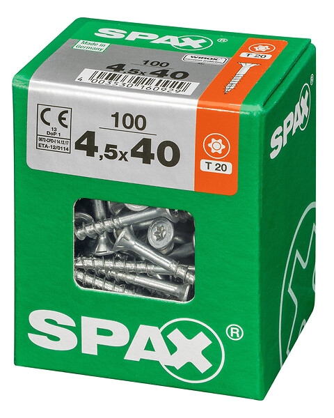 SPAXFRANCE - Vis universelle TX - Wirox - 100 pièces - Diam.4,5xH.40mm - large