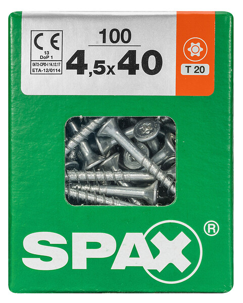 SPAXFRANCE - Vis universelle TX - Wirox - 100 pièces - Diam.4,5xH.40mm - large