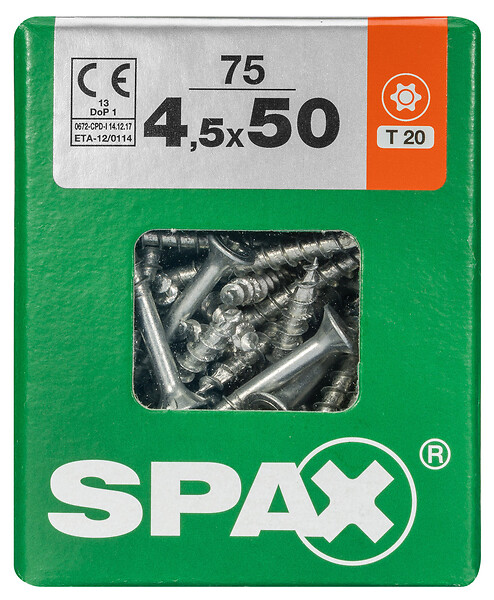 SPAXFRANCE - Vis à bois en acier - Tête fraisée Torx T20 - 75 pièces - Diam.4,5xH.50mm - large