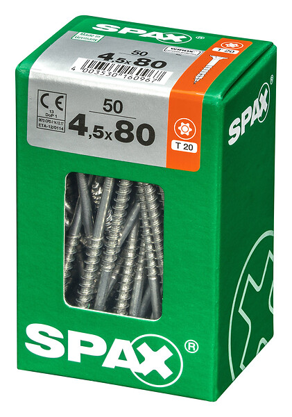 SPAXFRANCE - Vis universelle SPAX - Tête fraisée TX - 50 pièces - Diam.4,5xH.80mm - large