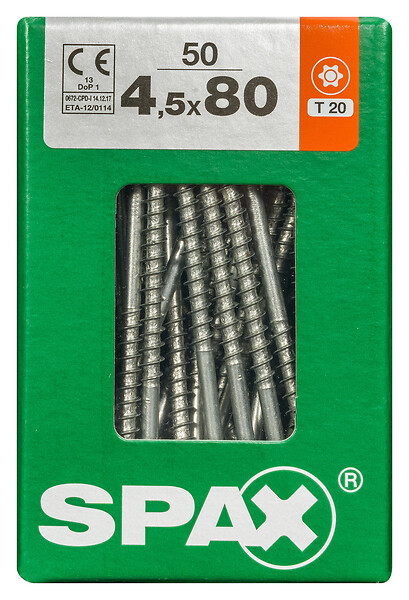 SPAXFRANCE - Vis universelle SPAX - Tête fraisée TX - 50 pièces - Diam.4,5xH.80mm - large