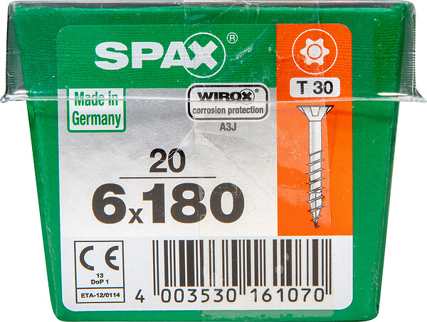 SPAXFRANCE - Vis universelle Wirox - Tête fraisée TX - 20 pièces - Diam.6xH.180mm - large