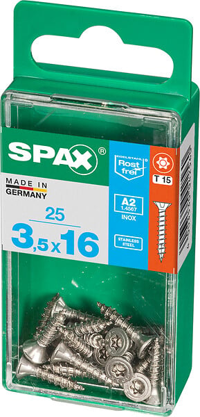 SPAXFRANCE - Vis à bois en inox - Tête fraisée - 25 pièces - Diam.3,5xH.16mm - large
