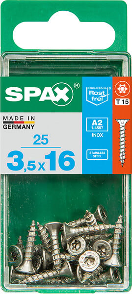 SPAXFRANCE - Vis à bois en inox - Tête fraisée - 25 pièces - Diam.3,5xH.16mm - large