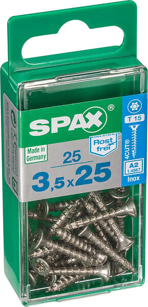 SPAXFRANCE - Vis à bois en inox A2 - 25 pièces - Diam.3,5xH.25mm - large