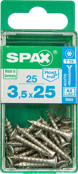 SPAXFRANCE - Vis à bois en inox A2 - 25 pièces - Diam.3,5xH.25mm - large