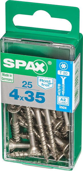 SPAXFRANCE - Vis à bois en inox A2 - 25 pièces - Diam.4xH.35mm - large