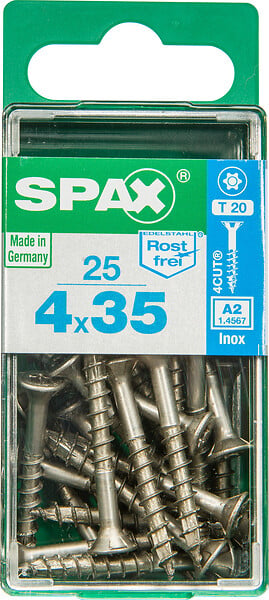 SPAXFRANCE - Vis à bois en inox A2 - 25 pièces - Diam.4xH.35mm - large