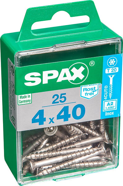 SPAXFRANCE - Vis à bois en inox A2 - 25 pièces - Diam.4xH.40mm - large