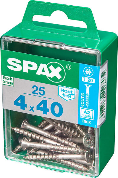 SPAXFRANCE - Vis à bois en inox A2 - 25 pièces - Diam.4xH.40mm - large