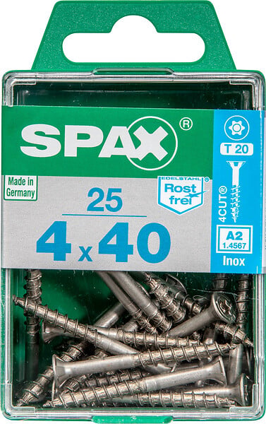 SPAXFRANCE - Vis à bois en inox A2 - 25 pièces - Diam.4xH.40mm - large