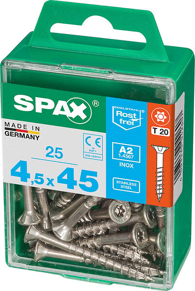 SPAXFRANCE - Vis à bois en inox - 25 pièces - Diam.4,5xH.45mm - large