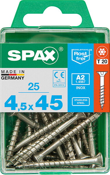 SPAXFRANCE - Vis à bois en inox - 25 pièces - Diam.4,5xH.45mm - large