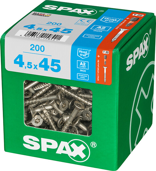 SPAXFRANCE - Vis universelle en inox - 200 pièces - Diam.4,5xH.45mm - large