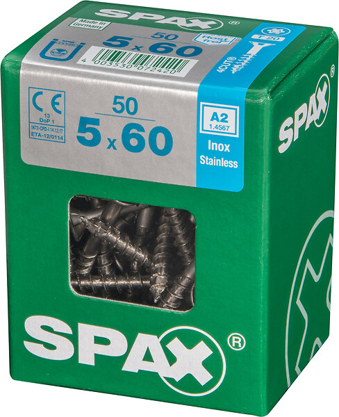 SPAXFRANCE - Vis universelle en inox A2 - Tête fraisée - 50 pièces - Diam.5xH.60mm - large