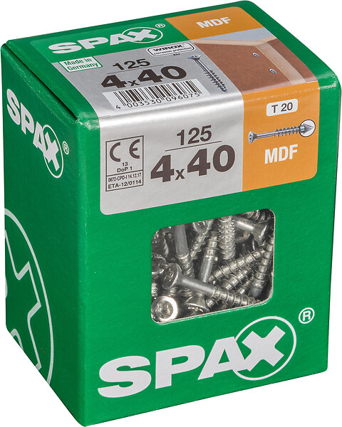 SPAXFRANCE - Vis MDF SPAX - M - Argent - 125 pièces - Diam.4xH.40mm - large