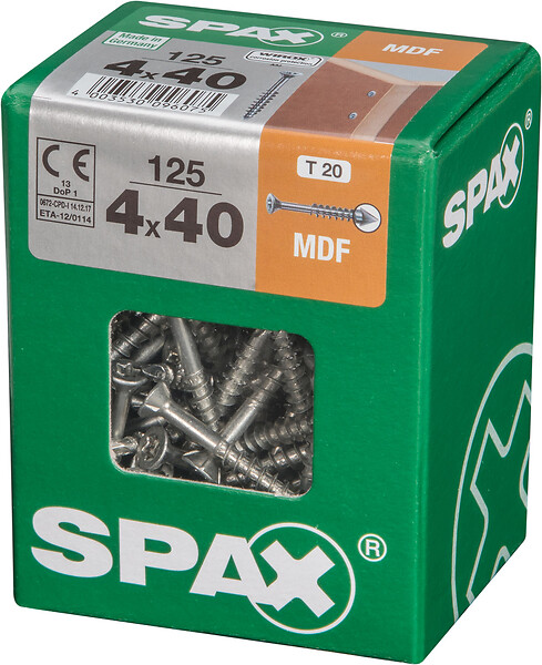 SPAXFRANCE - Vis MDF SPAX - M - Argent - 125 pièces - Diam.4xH.40mm - large