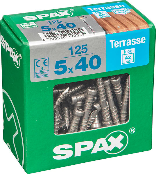 SPAXFRANCE - Vis pour terrasse en inox A2 - 125 pièces - Diam.5xH.40mm - large