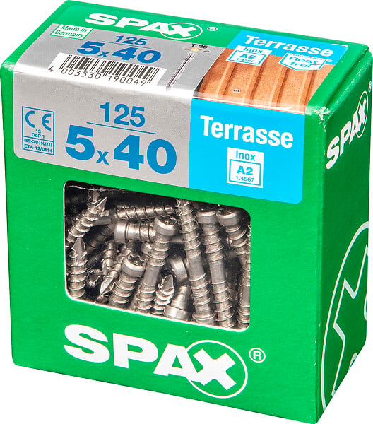 SPAXFRANCE - Vis pour terrasse en inox A2 - 125 pièces - Diam.5xH.40mm - large