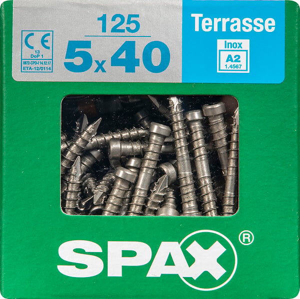 SPAXFRANCE - Vis pour terrasse en inox A2 - 125 pièces - Diam.5xH.40mm - large
