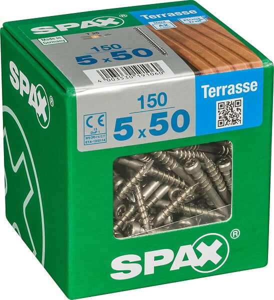 SPAXFRANCE - Vis terrasse en acier inoxydable A2 - 150 pièces - Diam.5xH.50mm - large
