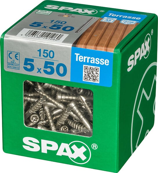 SPAXFRANCE - Vis terrasse en acier inoxydable A2 - 150 pièces - Diam.5xH.50mm - large