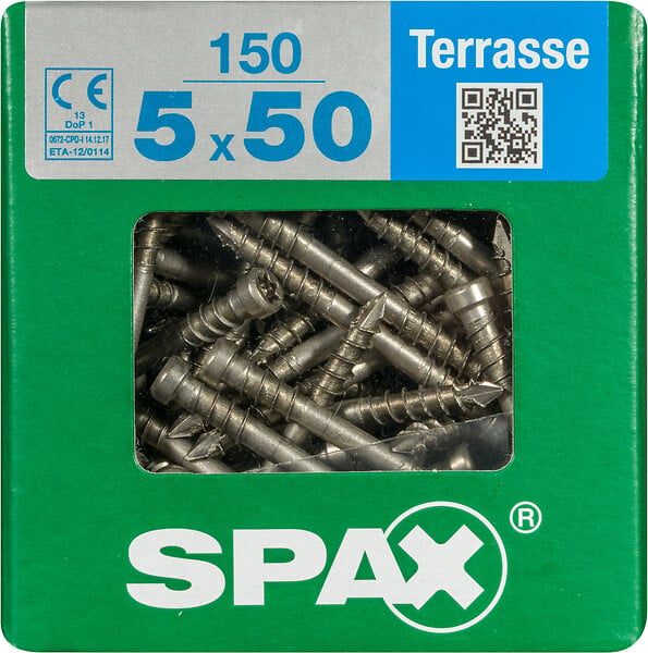 SPAXFRANCE - Vis terrasse en acier inoxydable A2 - 150 pièces - Diam.5xH.50mm - large