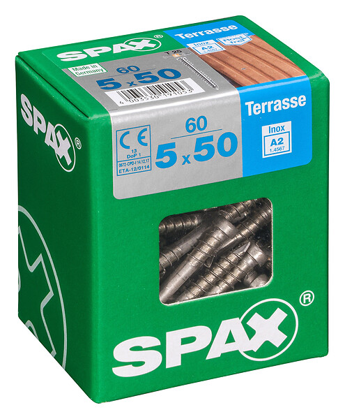 SPAXFRANCE - Vis pour terrasse en inox A2 - 60 pièces - Diam.5xH.50mm - large