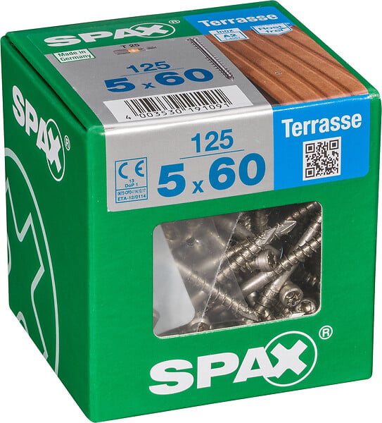 SPAXFRANCE - Vis pour terrasse en inox A2 - 125 pièces - Diam.5xH.60mm - large