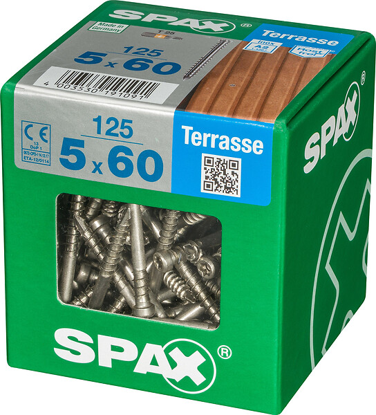 SPAXFRANCE - Vis pour terrasse en inox A2 - 125 pièces - Diam.5xH.60mm - large