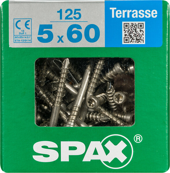 SPAXFRANCE - Vis pour terrasse en inox A2 - 125 pièces - Diam.5xH.60mm - large