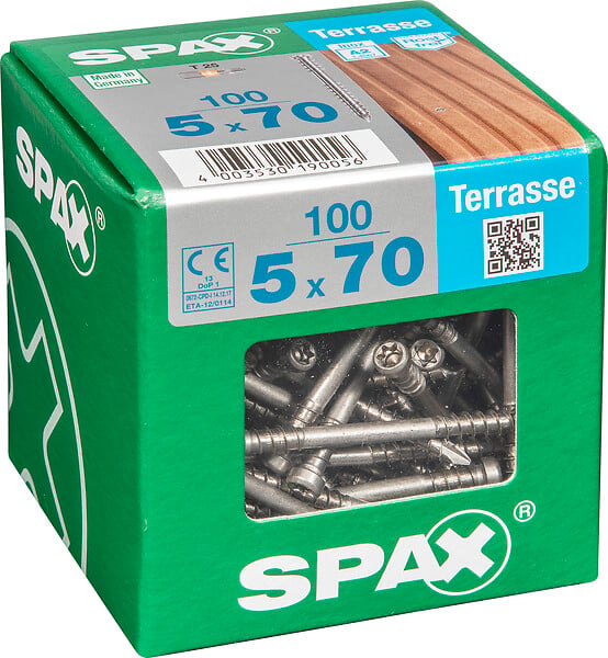 SPAXFRANCE - Vis pour terrasse en inox A2 - 100 pièces - Diam.5xH.70mm - large