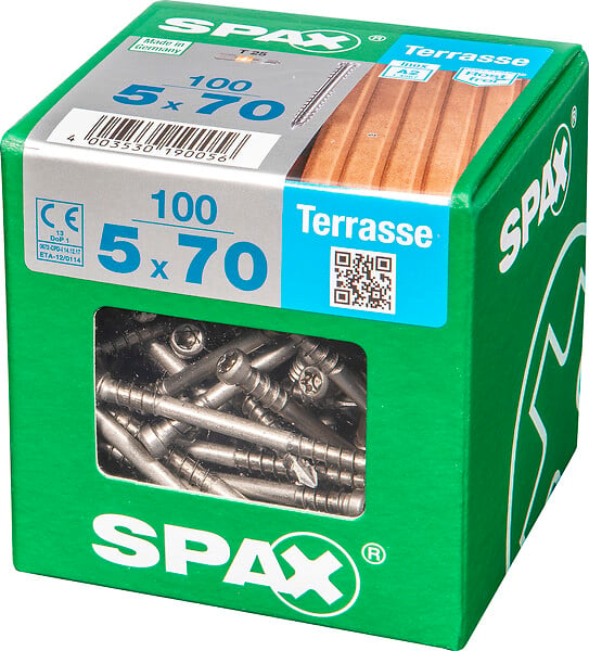 SPAXFRANCE - Vis pour terrasse en inox A2 - 100 pièces - Diam.5xH.70mm - large