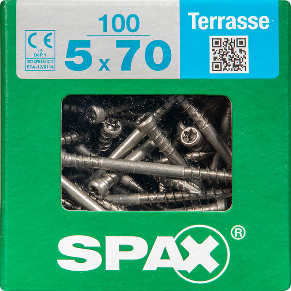 SPAXFRANCE - Vis pour terrasse en inox A2 - 100 pièces - Diam.5xH.70mm - large