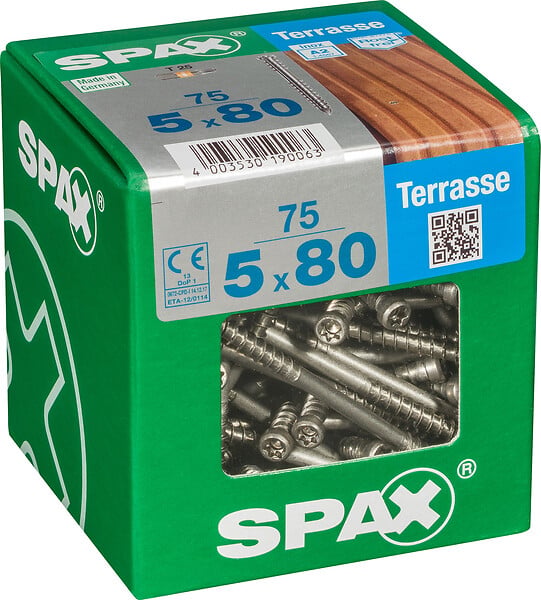 SPAXFRANCE - Vis à terrasse en inox A2 - 75 pièces - Diam.5xH.80mm - large