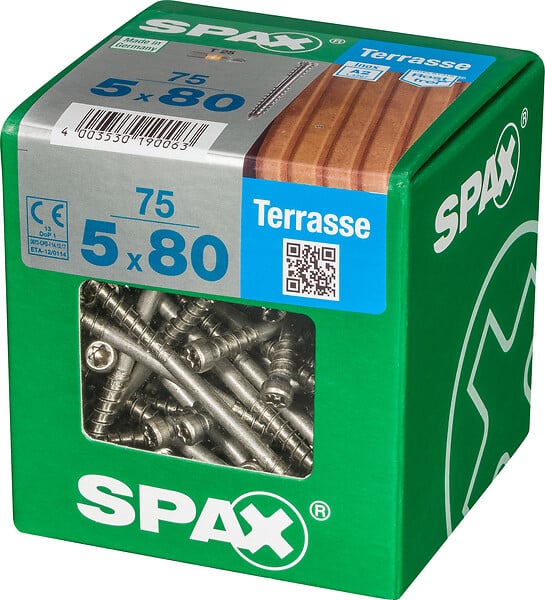 SPAXFRANCE - Vis à terrasse en inox A2 - 75 pièces - Diam.5xH.80mm - large