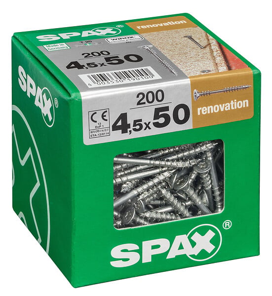 SPAXFRANCE - Vis plancher RENOVATION - 200 pièces - Diam.4,5xH.50mm - large