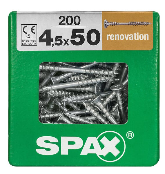 SPAXFRANCE - Vis plancher RENOVATION - 200 pièces - Diam.4,5xH.50mm - large