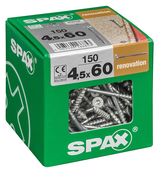 SPAXFRANCE - Vis de rénovation - 150 pièces - Diam.4,5xH.60mm - large
