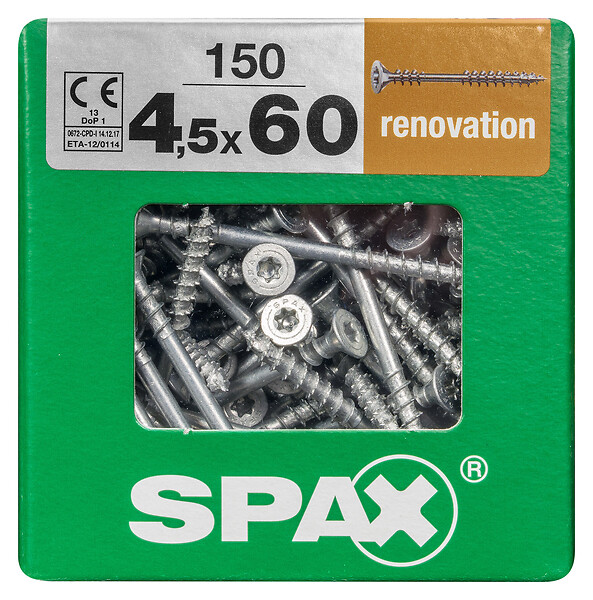SPAXFRANCE - Vis de rénovation - 150 pièces - Diam.4,5xH.60mm - large