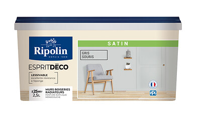 RIPOLIN - Peinture Esprit Déco - Monocouche - Gris souris - Satin - 2,5L - large